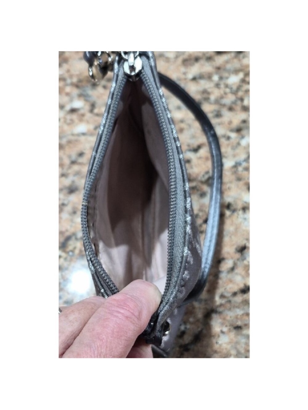 Coach Poppy Silver Script Heart Wristlet with Detachable Strap - Picture 13 of 15